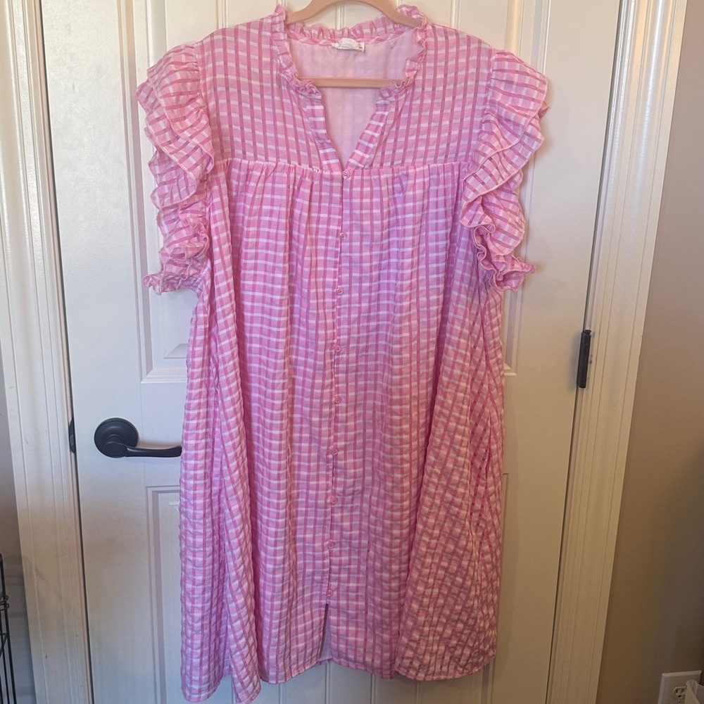 Chic Soul Lovely In Pink Ruffled Checkered Dress Size 3X
